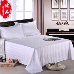 宾馆酒店家用全棉缎条床单 全棉面料条纹白色缎条床单 厂家直销