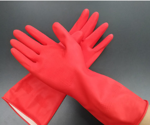 红色乳胶橡胶手套绒里耐酸碱洗衣碗清洁厨房防水家务双层工业浸绒