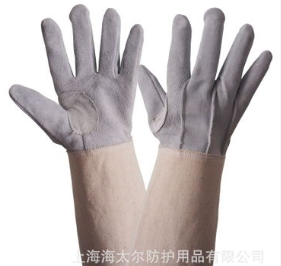 0214B耐磨半电焊手套 加长耐高温帆布手套 耐高温隔热手套图3