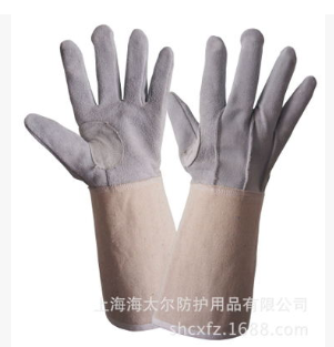 0214B耐磨半电焊手套 加长耐高温帆布手套 耐高温隔热手套图2
