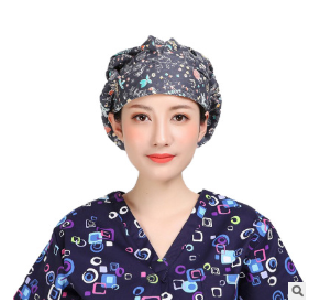 跨境/纯棉手术帽女手术室防护帽子医生护士帽包头巾印花帽蓬蓬帽图3