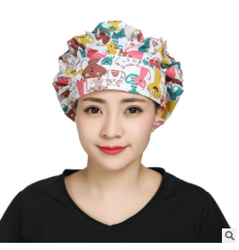 跨境/纯棉手术帽女手术室防护帽子医生护士帽包头巾印花帽蓬蓬帽图2