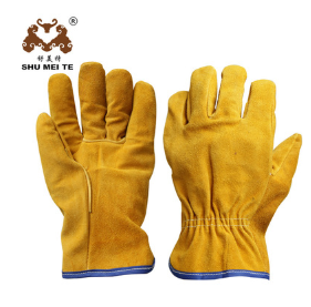黄色皮全掌牛皮电焊手套 10.5寸短电焊手套 隔热防烫劳保手套