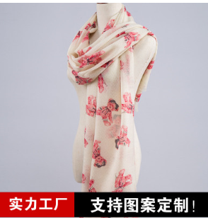 新款女围巾 欧美日系韩版数码喷绘全纯羊毛围巾围脖披肩 多色批发