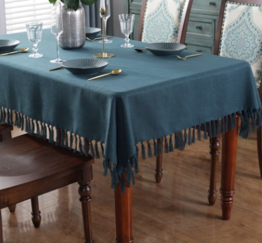 新款纯色美式乡村素色方形桌布茶几布高级简约西餐布ins流苏台布