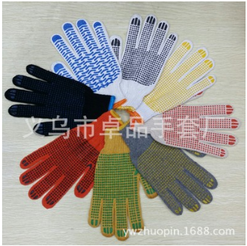 厂家直销棉纱手套 PVC点珠点胶手套 点塑耐磨线手套