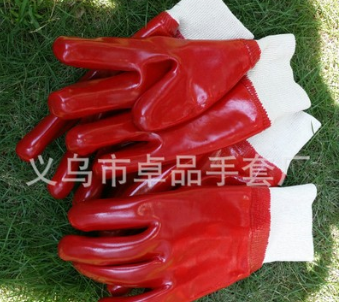 罗口PVC手套 针织棉毛布里红色光面全浸手套图3