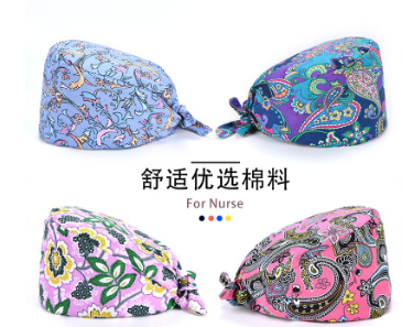 手术帽纯棉印花加吸汗巾护士帽纯色帽子加扣套装包头帽男女葫芦帽图3