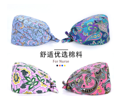 手术帽纯棉印花加吸汗巾护士帽纯色帽子加扣套装包头帽男女葫芦帽图2