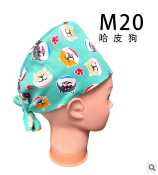 护士帽印花纯棉手术室帽子女化疗包头巾加吸汗棉巾粉色木马纯黑色图3