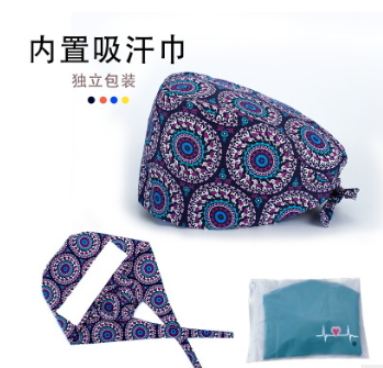护士帽手术帽女纯棉加扣加吸汗巾印花系带包头帽男医生帽化疗帽子图2