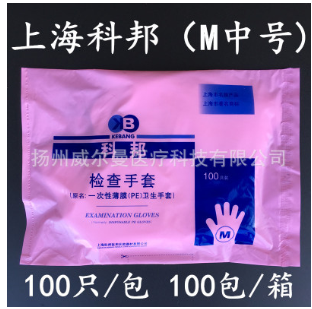 上海科邦薄膜手套加厚PE手套一次性检查手套医用手套 L 大号