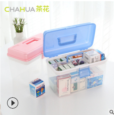 茶花家庭小医药用双层急救药品收纳箱盒家用塑料儿童药箱健康多用