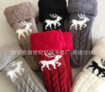厂家直销冬季保暖可爱小鹿舒棉绒包指包仔针织有内里手套批发