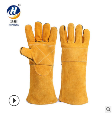 工人劳保手套工业耐高温电焊手套牛皮手套 长款防护手套厂家