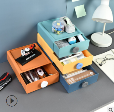 抽屉式收纳盒 桌面塑料多功能宿舍书桌上置物架 可叠加储物整理盒