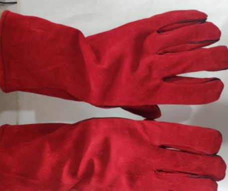 双层加长加厚耐磨防飞溅焊工手套工厂直销全牛皮14寸红色电焊手套