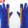 厂家批发双层加厚耐高温隔热电焊手套全牛皮14寸蓝色高端焊工手套