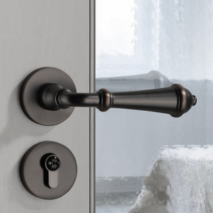 美式门锁复古黑色分体室内卧室房门锁木门锁具现代简约静音门把手