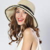 夏季手工钩针草帽子女士大沿拼色镂空遮阳帽可折叠防晒太阳沙滩帽