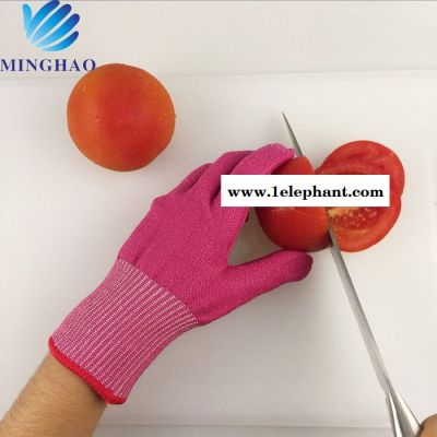HPPE食品级防割手套 玫红色5级防割手套 食品加工防护手套
