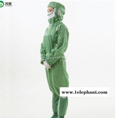 定制0.5条纹面料斜拉拉链式防静电两连体无尘防尘服配披肩帽图3