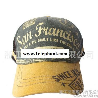供应印花网帽 五片遮阳帽 图案可订做 帽子批发
