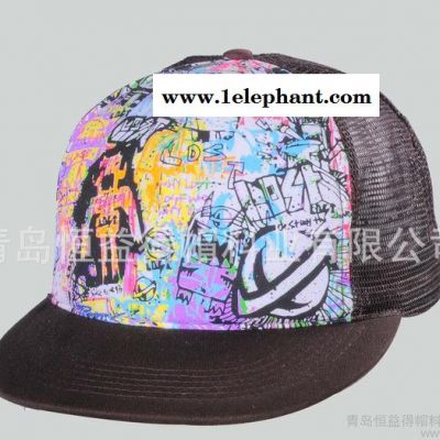 新款嘻哈帽 大沿帽 厂家长期五片印刷彩图网帽图2
