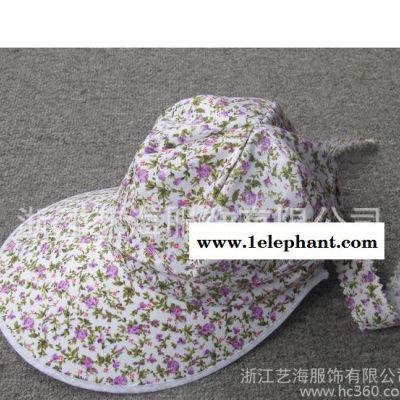 供应新款女式夏季遮阳帽 小碎花大檐帽 五片绸缎网帽 义乌帽子工厂现货批发图3