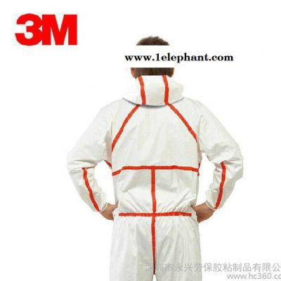 3M 4565连帽红色胶条连体透气防护服防尘服防化学液体喷溅图2