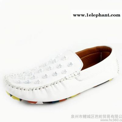 新款骷髅头休闲鞋真皮豆豆鞋套脚懒人鞋白色透气休闲男单鞋图2