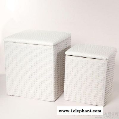 大小号多功能仿藤布鞋套放置篓回收筐鞋套箱坐凳换鞋凳收纳箱**图3