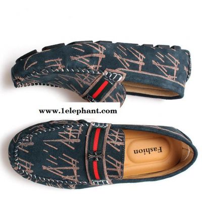 春秋新款男鞋真皮水洗驾驶鞋迷彩豆豆鞋套脚休闲鞋反绒皮潮流单鞋图3