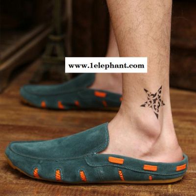 新款男士半拖豆豆鞋透气磨砂帆船鞋套脚懒人鞋时尚休闲防滑驾车鞋图3