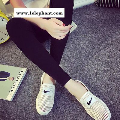 2016夏季白色帆布鞋女镂空乐福鞋套脚懒人鞋学生休闲鞋潮一件图3