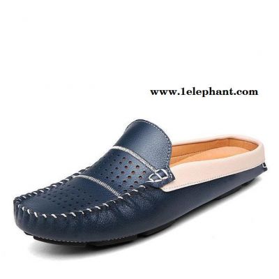 手工真皮半拖驾车豆豆鞋时尚镂空清凉男鞋潮流气质休闲鞋套鞋图2
