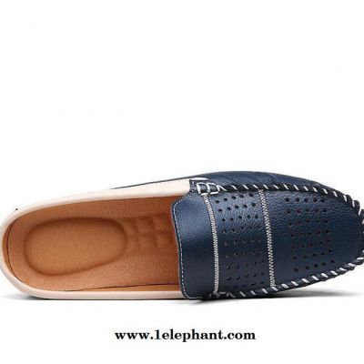 手工真皮半拖驾车豆豆鞋时尚镂空清凉男鞋潮流气质休闲鞋套鞋图3