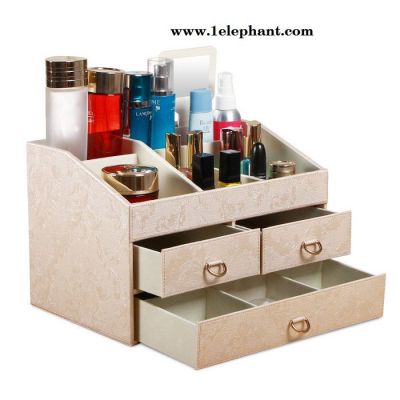 镜子化妆品收纳盒 梳妆台皮革首饰收纳盒批发定制 桌面收纳整理盒低价批发 皮革首饰盒定做图3