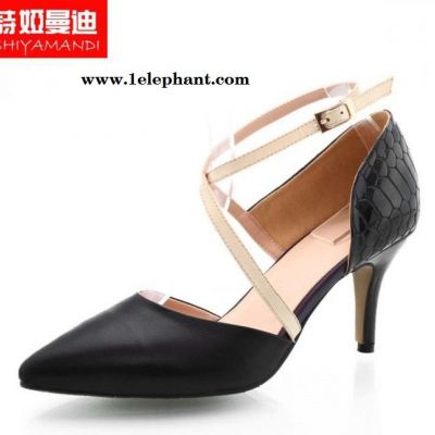 2015女鞋包头欧洲站品牌新品**真皮高跟鞋套脚头层牛皮图2