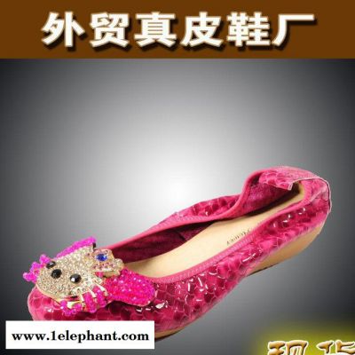 2014新款真皮圆头可爱女鞋花朵头层牛皮鞋小坡跟鞋套脚单鞋低图3