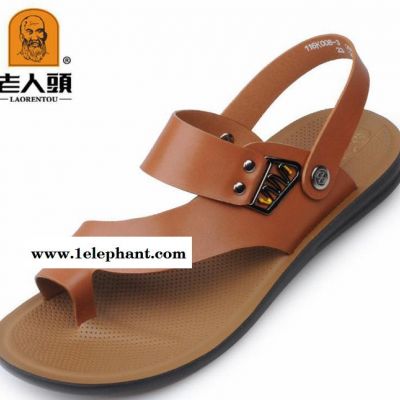 老人头116k008-3卡其-8蓝色沙滩鞋凉皮鞋真皮男凉鞋套图3