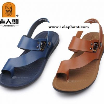 老人头116k008-3卡其-8蓝色沙滩鞋凉皮鞋真皮男凉鞋套图2