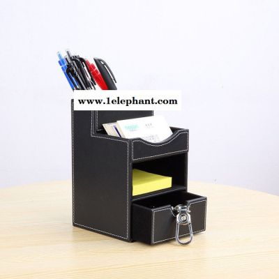 桌面办公收纳盒定制 皮质收纳盒批发 多功能名片盒笔筒盒做logo 办公用品批发直销厂家图2