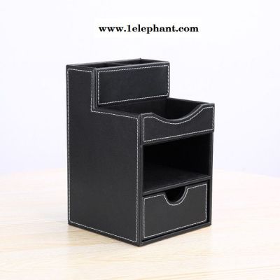 桌面办公收纳盒定制 皮质收纳盒批发 多功能名片盒笔筒盒做logo 办公用品批发直销厂家图3