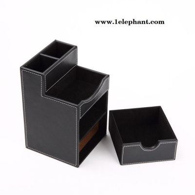 桌面办公收纳盒定制 皮质收纳盒批发 多功能名片盒笔筒盒做logo 办公用品批发直销厂家图4