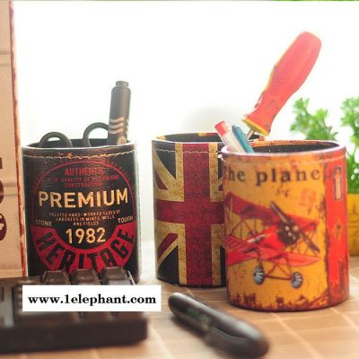 复古欧式皮质笔筒 多功能收纳盒批发 咖啡厅餐厅装饰摆件定制 皮质收纳盒来图定做logo图5