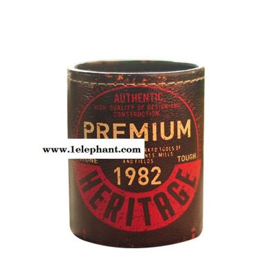 复古欧式皮质笔筒 多功能收纳盒批发 咖啡厅餐厅装饰摆件定制 皮质收纳盒来图定做logo图2