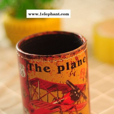 复古欧式皮质笔筒 多功能收纳盒批发 咖啡厅餐厅装饰摆件定制 皮质收纳盒来图定做logo图3