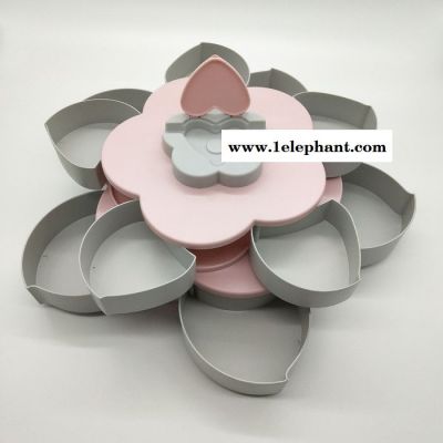 抖音创意旋转双层糖果盒塑料盘子十格拼盘多功能零食收纳盒干果盘图2