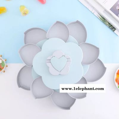 抖音创意旋转双层糖果盒塑料盘子十格拼盘多功能零食收纳盒干果盘图3